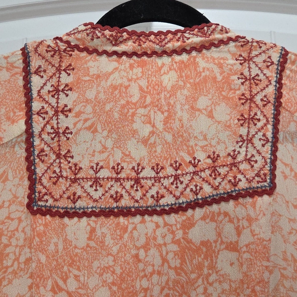 Anthropologie Claudia Embroidered Babydoll Tunic Peach Floral Blouse, Size Small - Picture 9 of 9